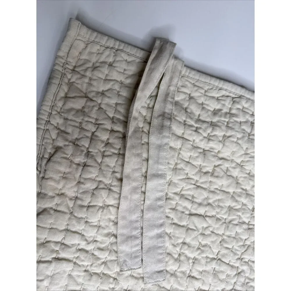 Pottery Barn Natural Beige Pick Stitch Standard Pillow Sham Linen Cotton Blend